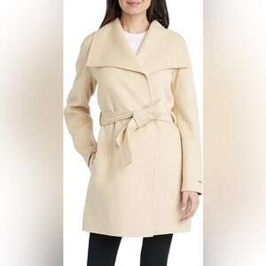 TAHARI Womens Ella Wool Blend Open Front Wrap Coat